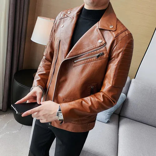 Jacket – PU Leather Motorcycle Jacket with Slim Fit & Turn-Down Collar
