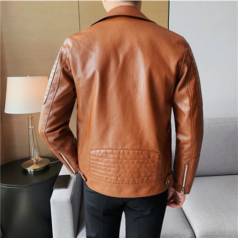 Jacket – PU Leather Motorcycle Jacket with Slim Fit & Turn-Down Collar