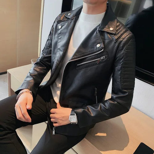 Jacket – PU Leather Motorcycle Jacket with Slim Fit & Turn-Down Collar