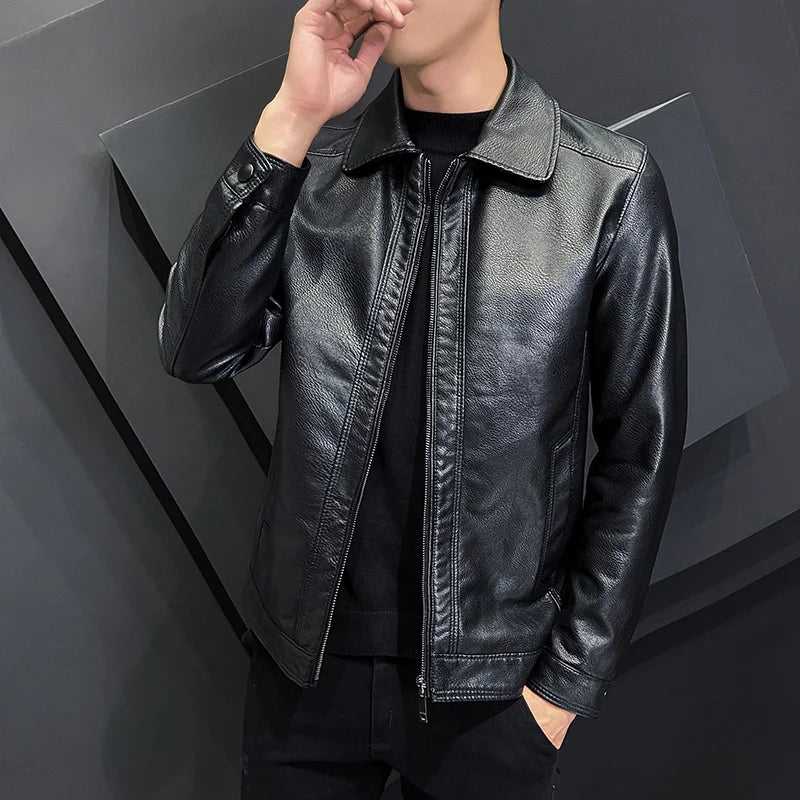 Jacket – PU Leather Biker Jacket with Fleece Lining & Slim Fit