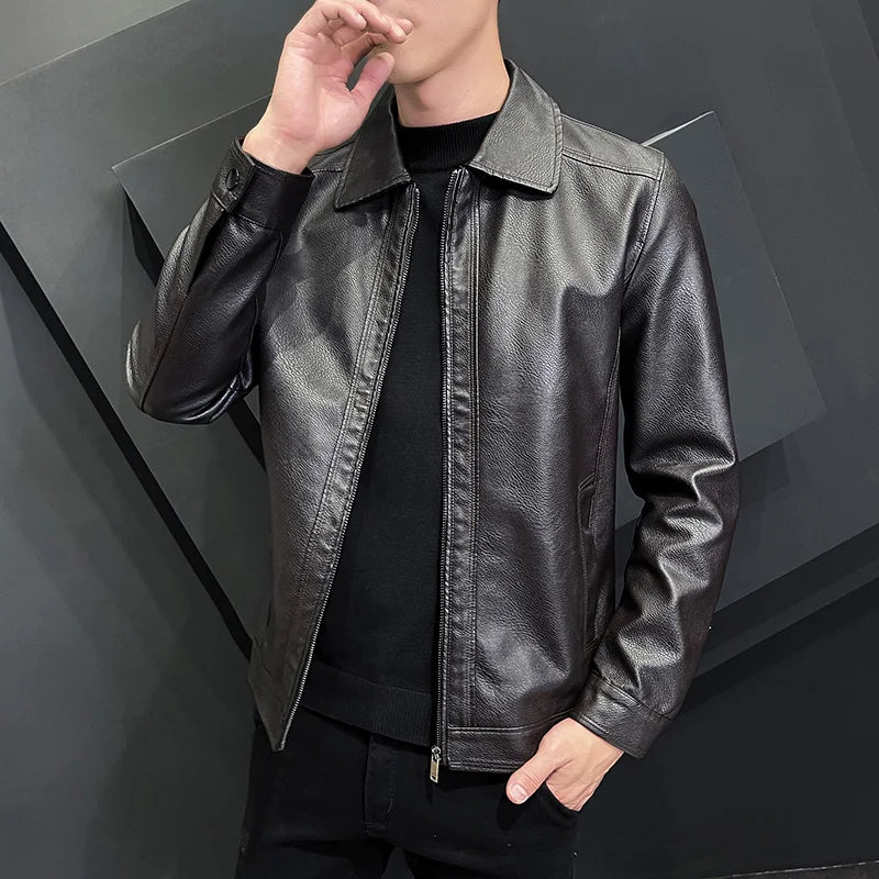 Jacket – PU Leather Biker Jacket with Fleece Lining & Slim Fit
