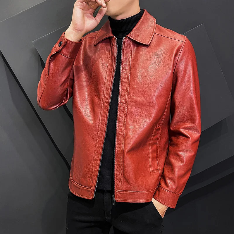 Jacket – PU Leather Biker Jacket with Fleece Lining & Slim Fit