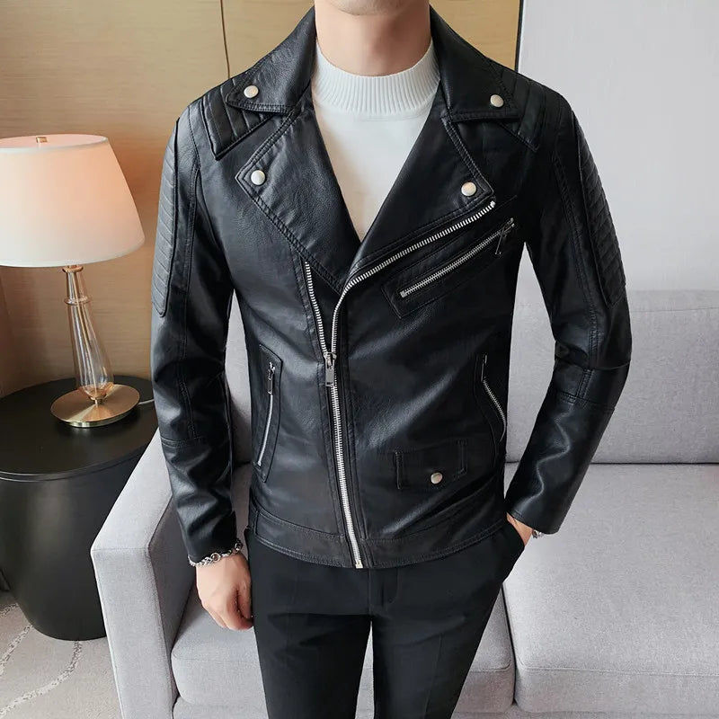 Jacket – PU Leather Motorcycle Jacket with Slim Fit & Turn-Down Collar