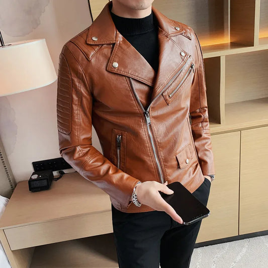 Jacket – PU Leather Motorcycle Jacket with Slim Fit & Turn-Down Collar
