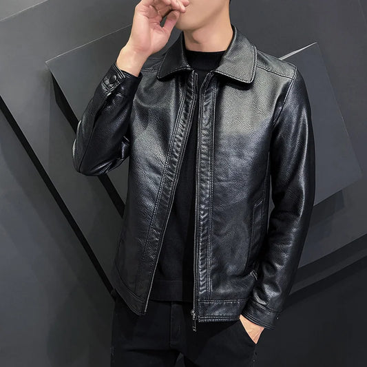 Jacket – PU Leather Biker Jacket with Fleece Lining & Slim Fit